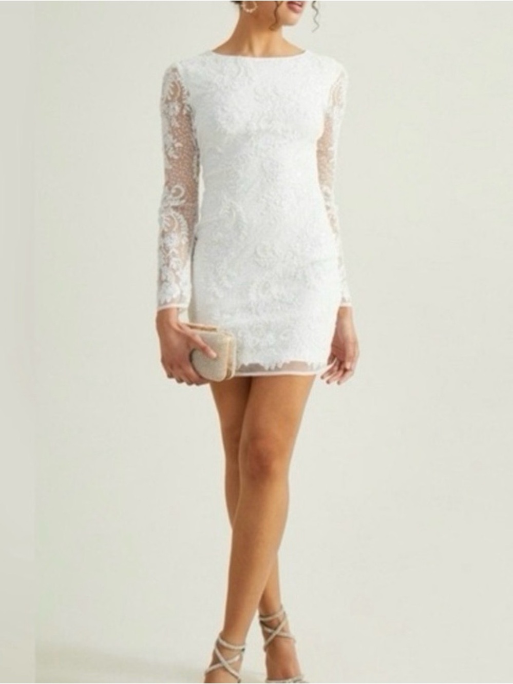 Altar'd State White Lace Long-Sleeve Mini Dress